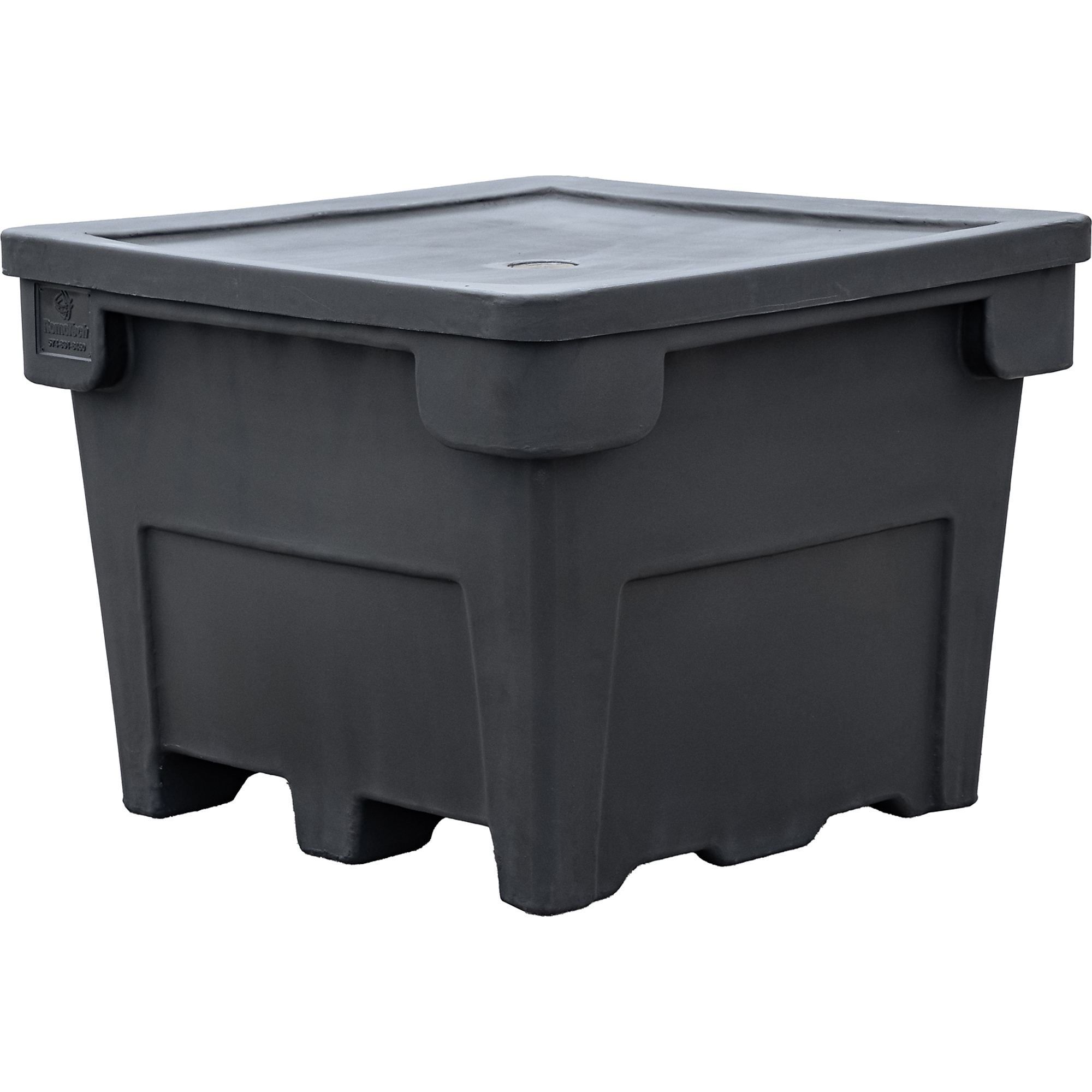Romotech Bulk Storage Tote Box Bin with Lid — 43in. x 43in. x 32in., 1200-Lb. Capacity, Food Feed Grade Plastic, for Commercial Kitchen Use, Utility Storage, Black, Model# 82125045